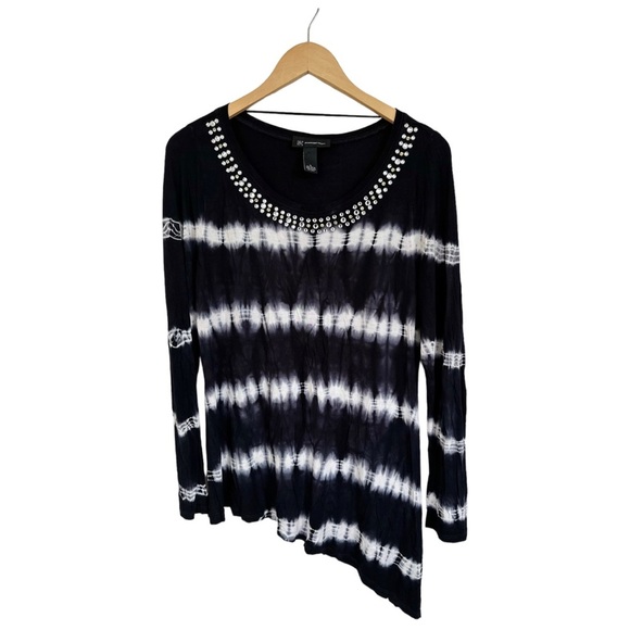 INC International Concepts Tie Dye  Rhinestone Asymmetrical Blouse Size Large - Picture 5 of 11